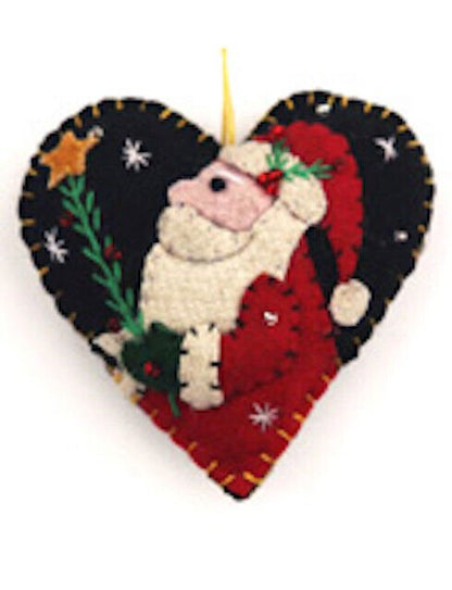 Primitive Handcrafted Christmas Applique w/ Beading Mitten/Heart Ornaments - The Primitive Pineapple Collection