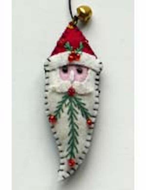 Primitive Handcrafted Christmas Applique w/ Beading Ornaments Santa Candy Cane - The Primitive Pineapple Collection