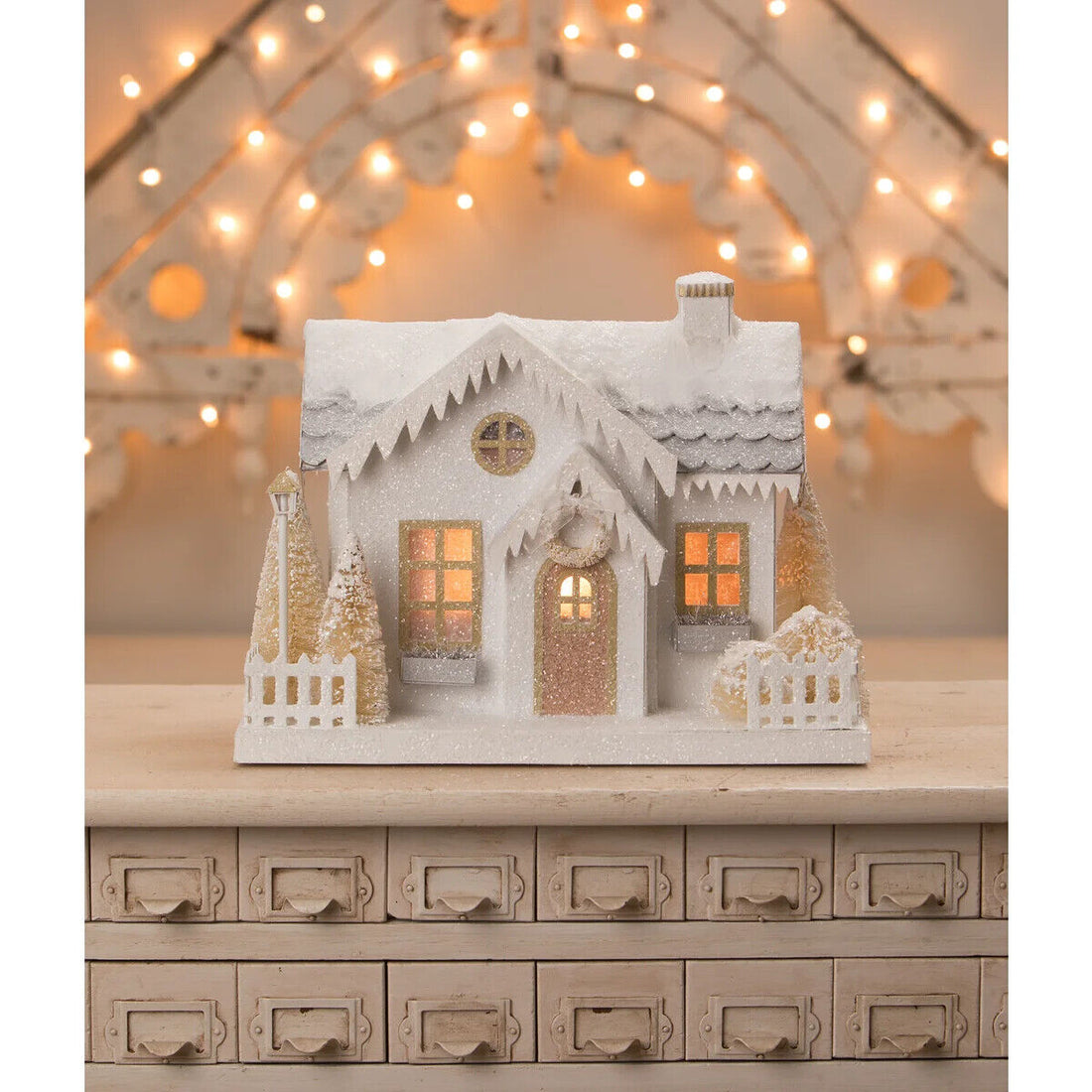 Bethany Lowe Christmas Metallic Light Up Putz Style Cottage LC1567