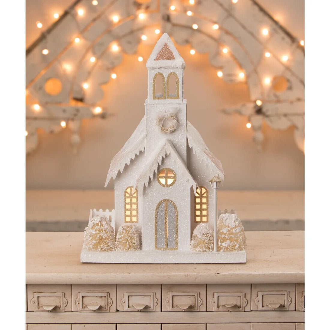 Bethany Lowe Christmas Metallic Light Up Putz Style Church LC1564 - The Primitive Pineapple Collection