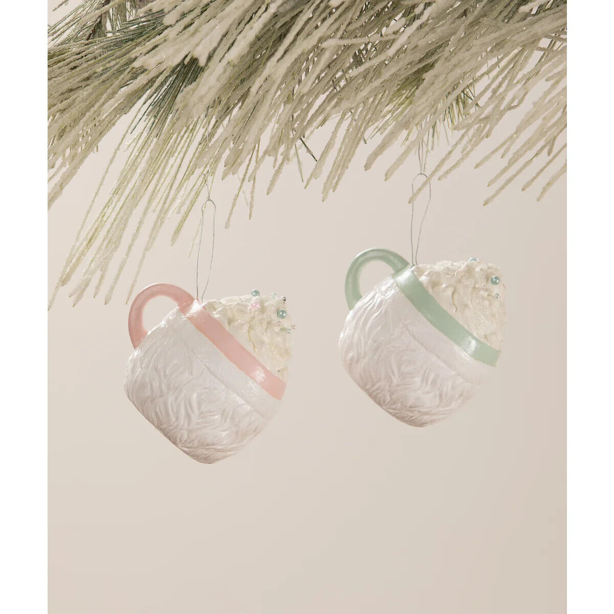 Bethany Lowe Christmas Pastel Santa Head Mug Ornaments 2 pc TF1238