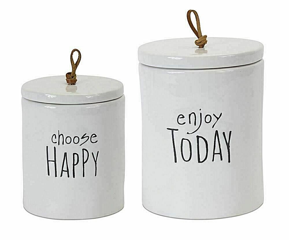 Farmhouse/Shabby Chic Decorative Canister 2pc 5.75&quot;H, 7.25&quot;H Stoneware - The Primitive Pineapple Collection