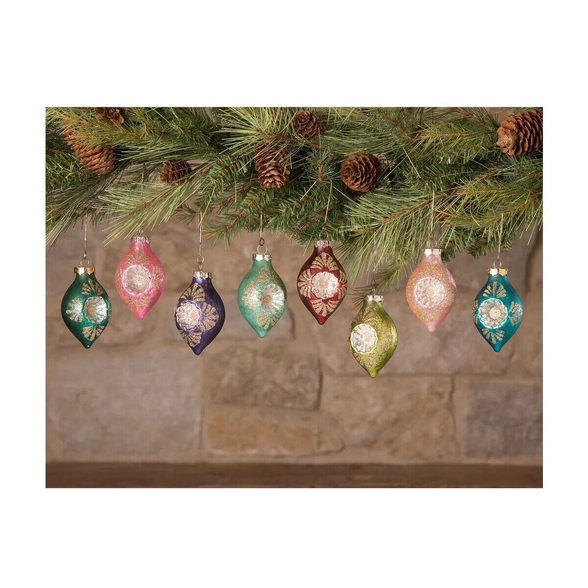 Bethany Lowe Christmas Jewel-Tide Onion Indent Ornament 8 pc LC0665 - The Primitive Pineapple Collection