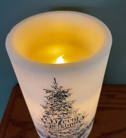 Christmas/Winter Vintage Tree Large 8 Inch LED Vintage Wax Pillar Candle - The Primitive Pineapple Collection