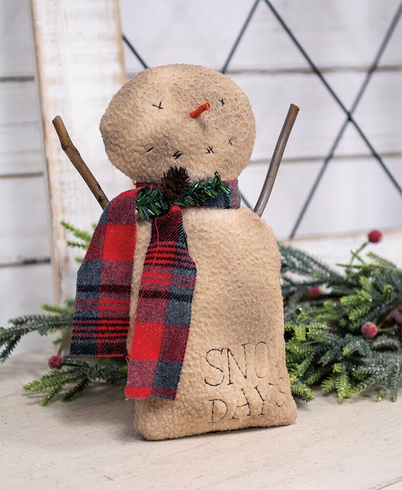 Primitive Farmhouse Grungy 10.5&quot; Snow Days Snowman - The Primitive Pineapple Collection