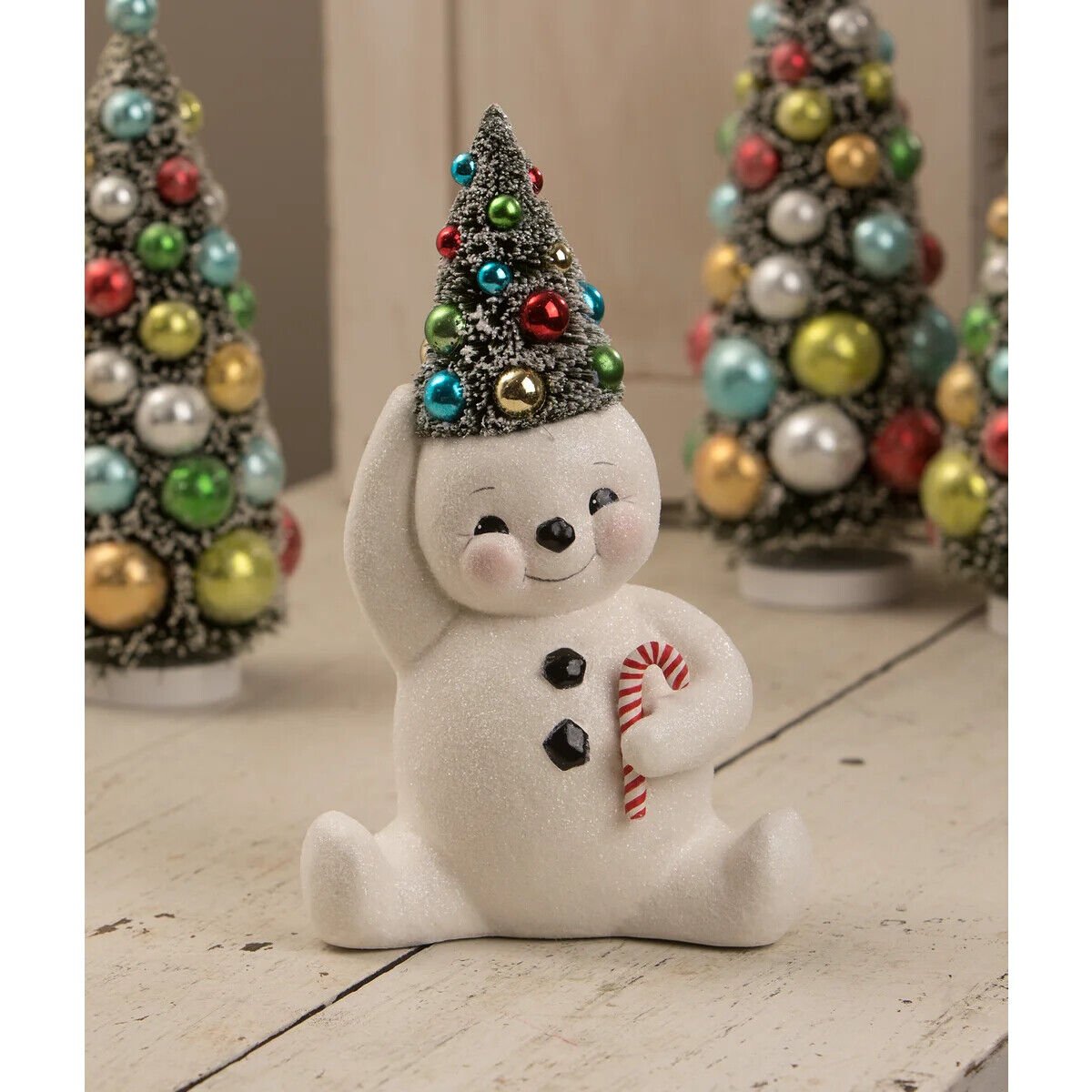 Bethany Lowe Christmas Retro Candy Cane Snowman w/Tree TL1358 - The Primitive Pineapple Collection