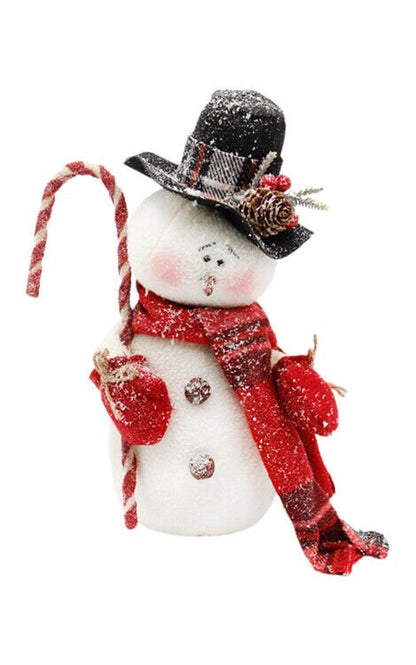 Primitive Christmas Tartan Little Candy Cane Snowman 10&quot; - The Primitive Pineapple Collection