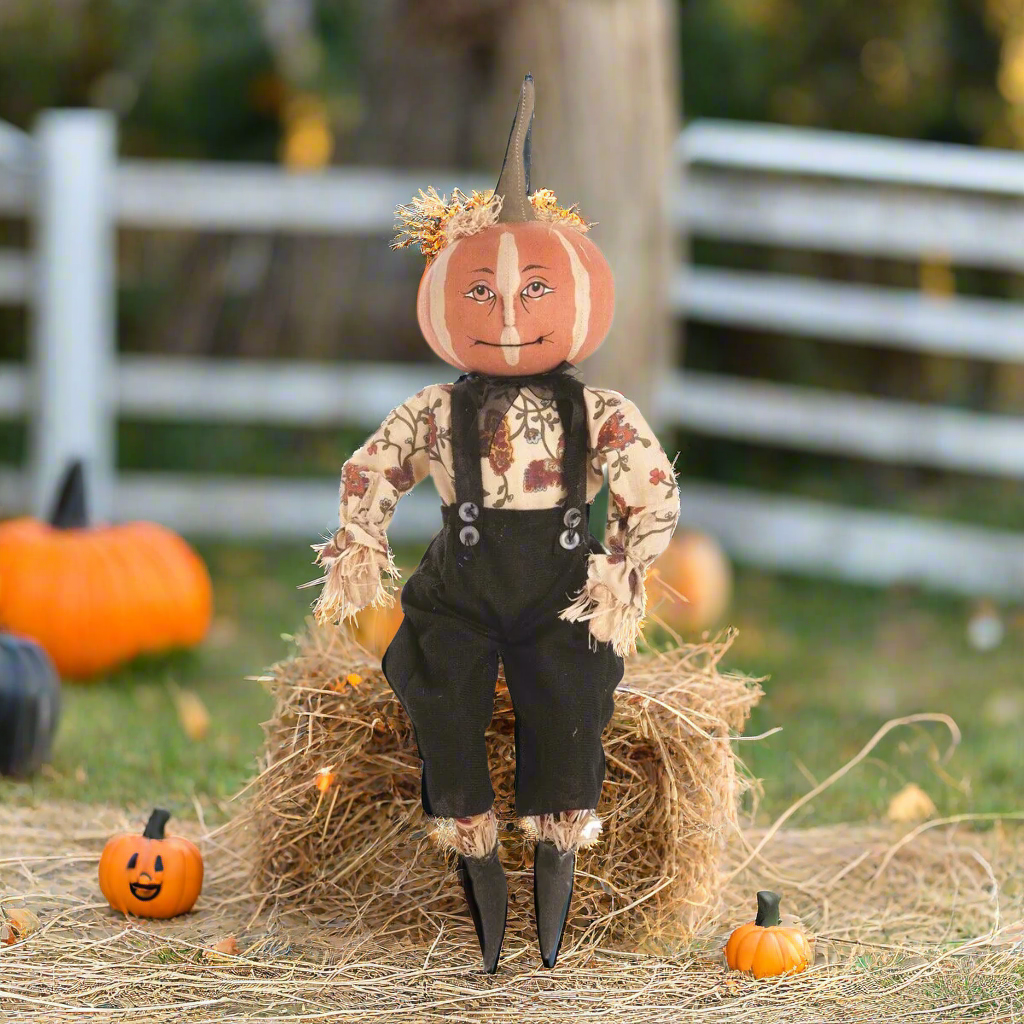 Halloween Folk Art Joe Spencer Parnell Pumpkin Head Boy - The Primitive Pineapple Collection