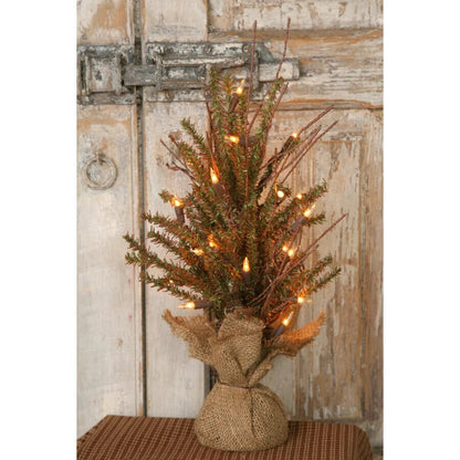 Primitive Christmas Tree German Fir 20 Lights, 18&quot; H Pre Lit Tabletop Rustic - The Primitive Pineapple Collection