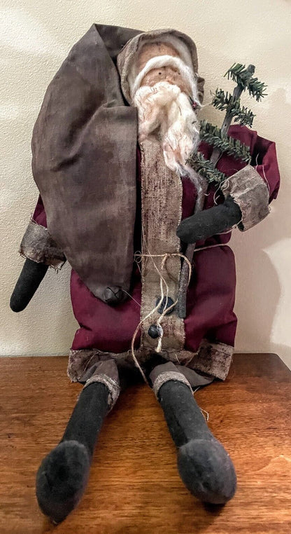 Primitive Christmas Woodland Santa Claus 28&quot; Doll w/ Twig Tree - The Primitive Pineapple Collection