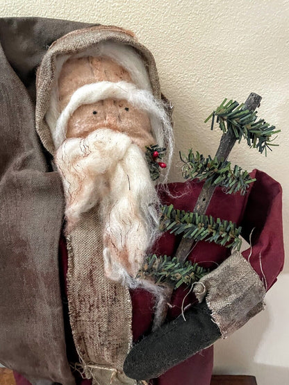 Primitive Christmas Woodland Santa Claus 28&quot; Doll w/ Twig Tree - The Primitive Pineapple Collection