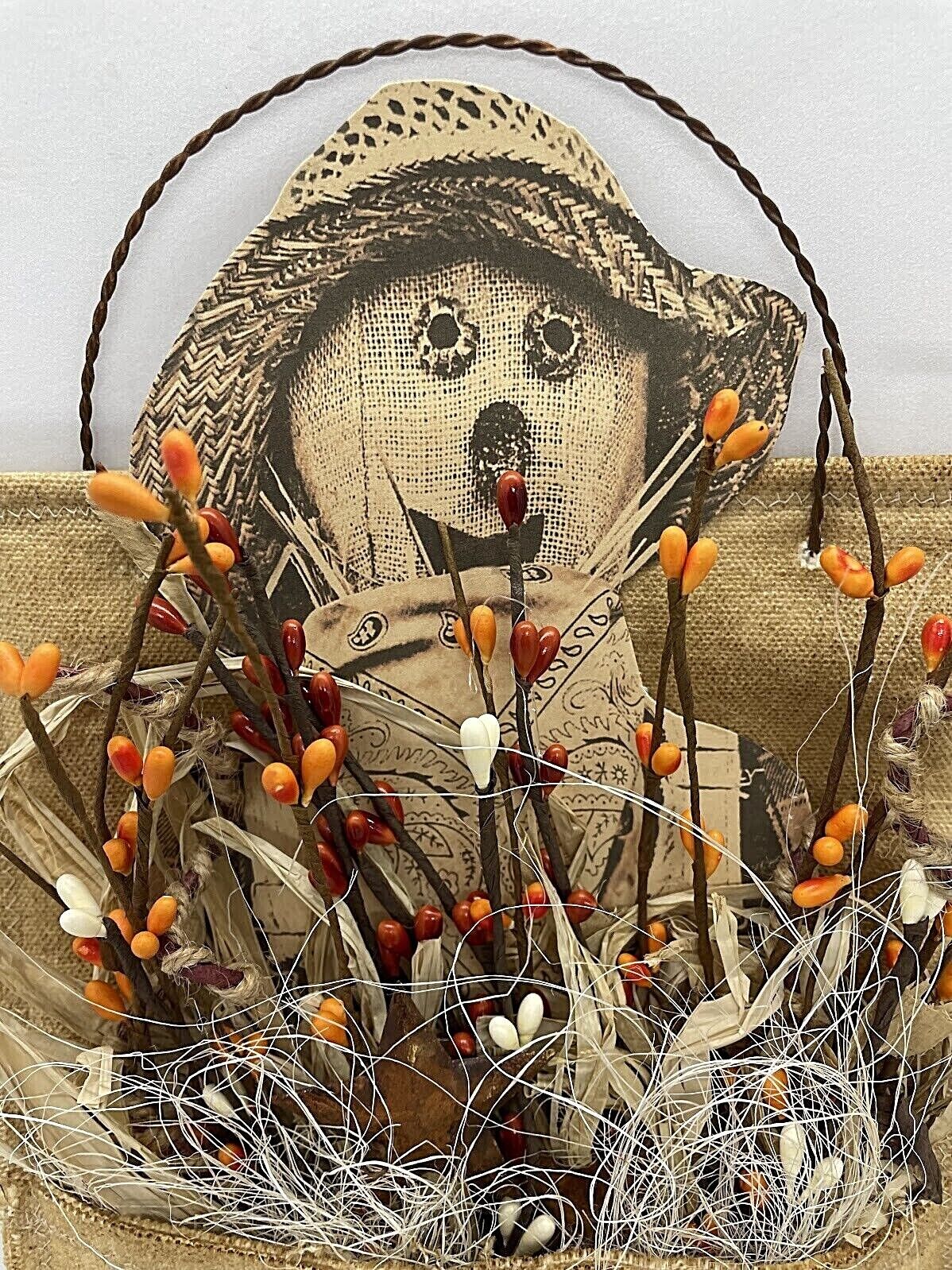 Handcrafted Halloween Primitive Retro look Hanging Scarecrow Berry Fall Pocket - The Primitive Pineapple Collection