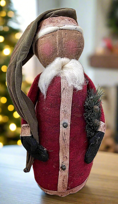 Primitive Christmas 19" Stump Santa Doll w/ Holiday Greens - The Primitive Pineapple Collection
