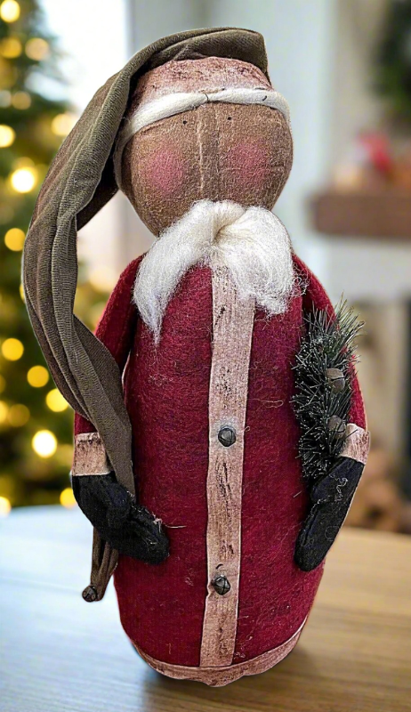 Primitive Christmas 19&quot; Stump Santa Doll w/ Holiday Greens - The Primitive Pineapple Collection