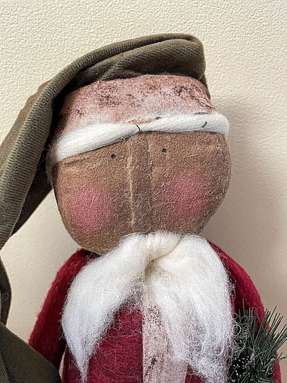 Primitive Christmas 19&quot; Stump Santa Doll w/ Holiday Greens - The Primitive Pineapple Collection