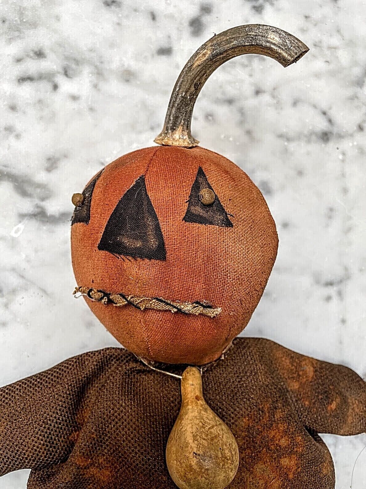 Primitive Folk Art Carl Pumpkin Man Doll 14&quot; w/ Gourd - The Primitive Pineapple Collection