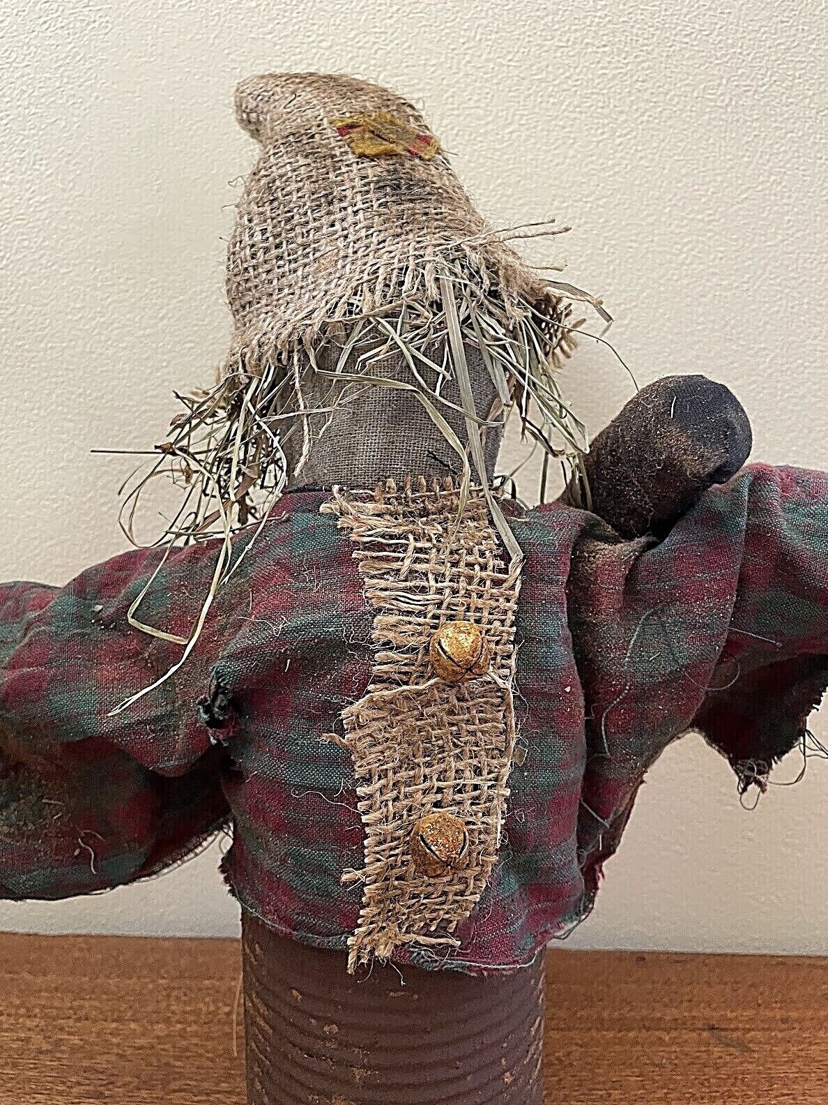 Extreme Primitive Fall Halloween Willie Scarecrow Doll in Can w/ Crow 13&quot; - The Primitive Pineapple Collection