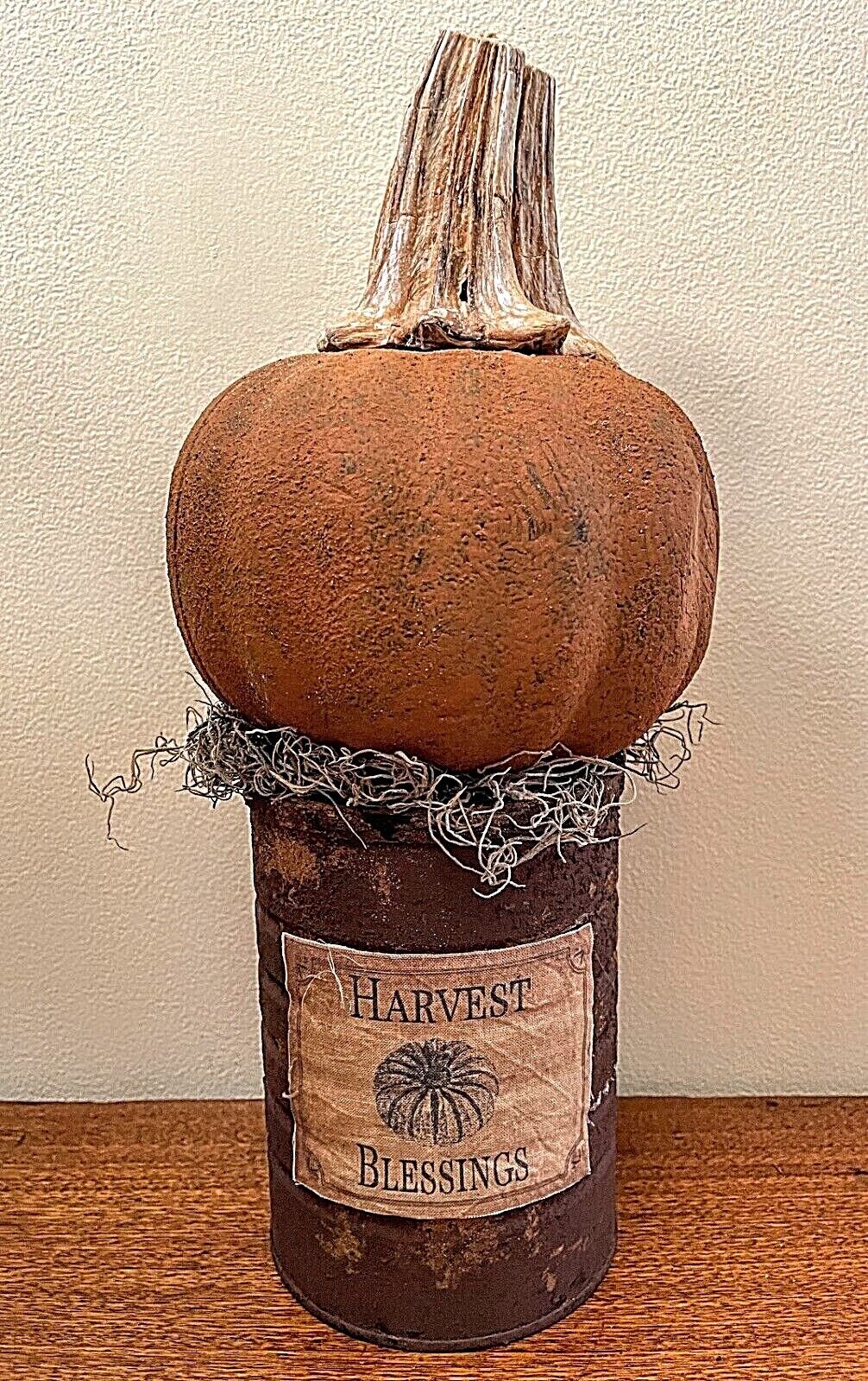 Primitive Autumn Handcrafted Harvest Blessing Tin w/ Pumpkin Vintage Tag - The Primitive Pineapple Collection