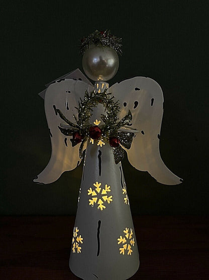 Christmas Distressed Light Up Christmas Angel Figurine 6” Rustic Farmhouse - The Primitive Pineapple Collection