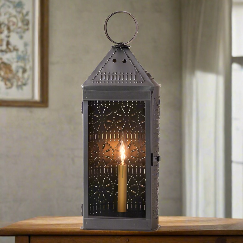 Primitive/Country Farmhouse Punched Tin Tall Harbor Lantern - The Primitive Pineapple Collection