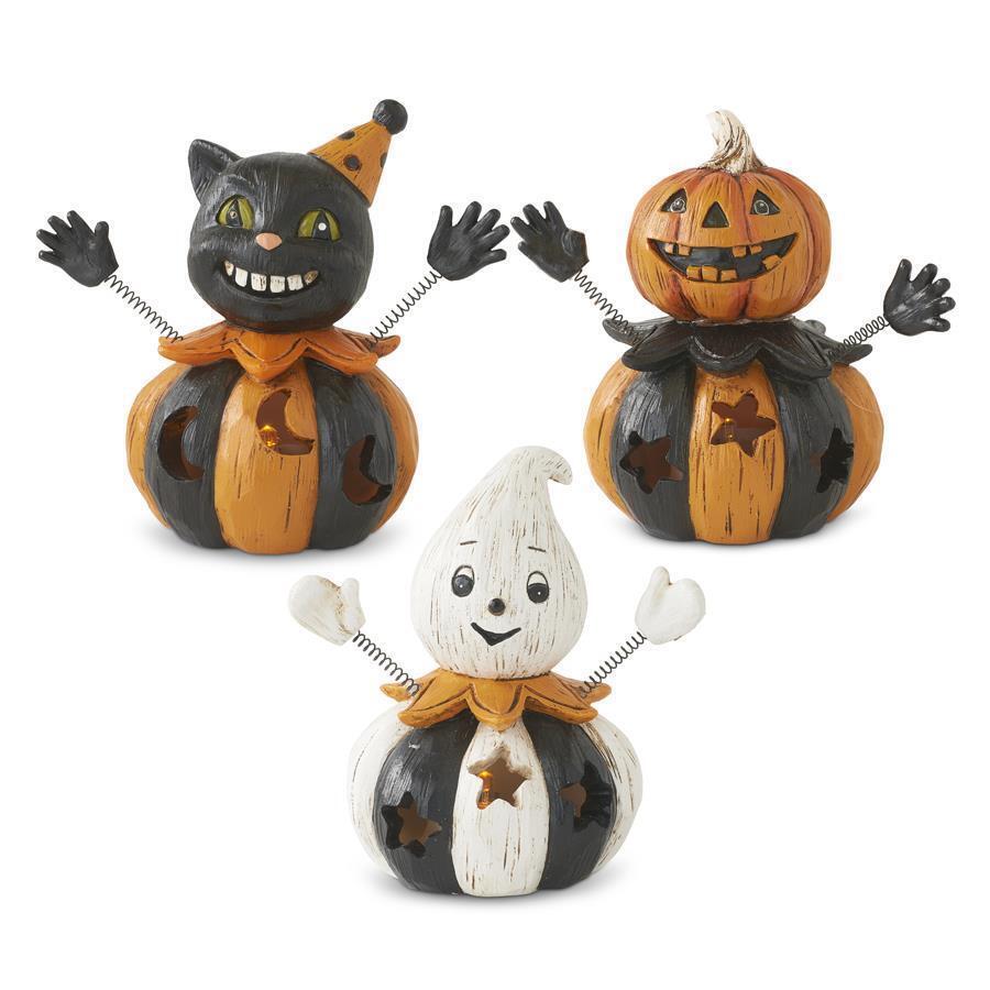 Folk Art Retro Look Halloween 4.25 Inch LED Halloween Figurine Ghost/Cat /JOL - The Primitive Pineapple Collection