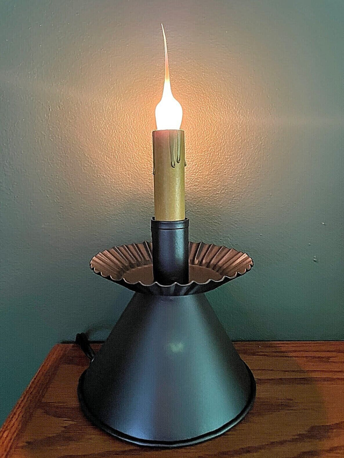 Primitive Country Cone Electric Tin Accent Light Smokey Black w/ Silicone Bulb - The Primitive Pineapple Collection