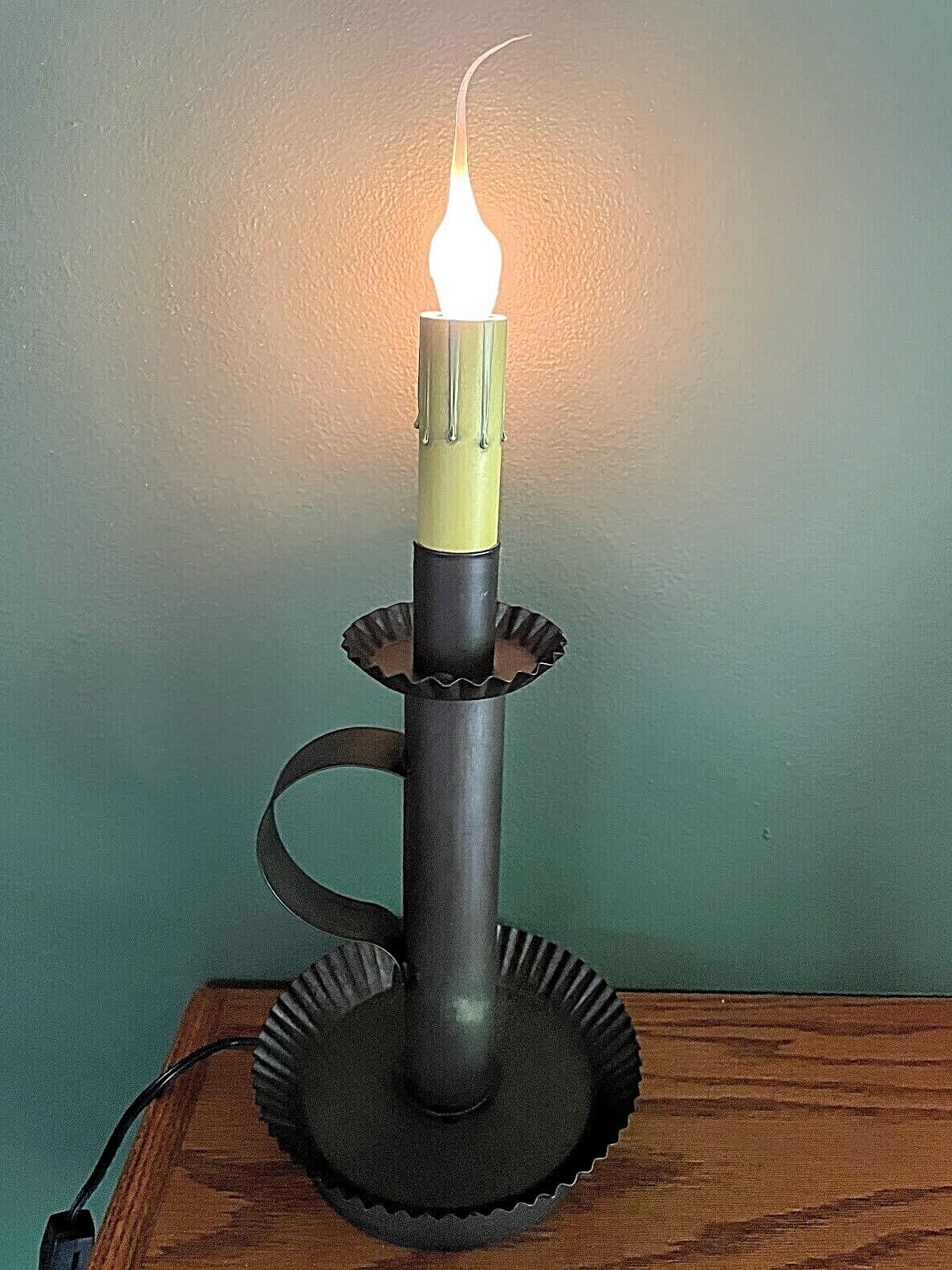 Primitive Country Candlestick Accent Light in Kettle Black Tin w/ Silicone Bulb - The Primitive Pineapple Collection