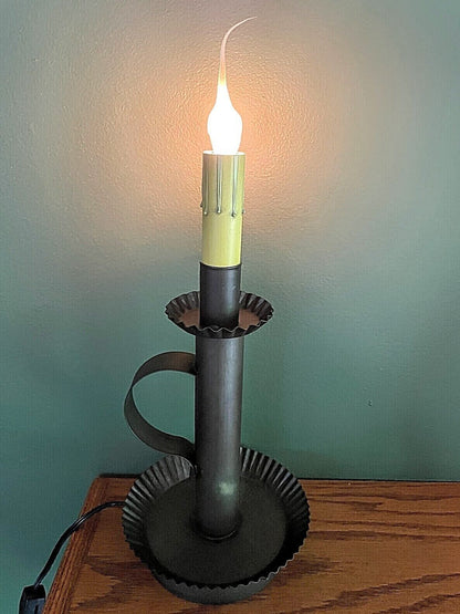 Primitive Country Candlestick Accent Light in Kettle Black Tin w/ Silicone Bulb - The Primitive Pineapple Collection