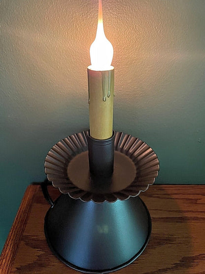 Primitive Country Cone Electric Tin Accent Light Smokey Black w/ Silicone Bulb - The Primitive Pineapple Collection