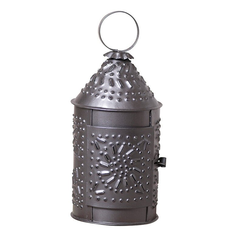 Primitive Colonial Punched Tin 10-Inch Black Revere Lantern - The Primitive Pineapple Collection