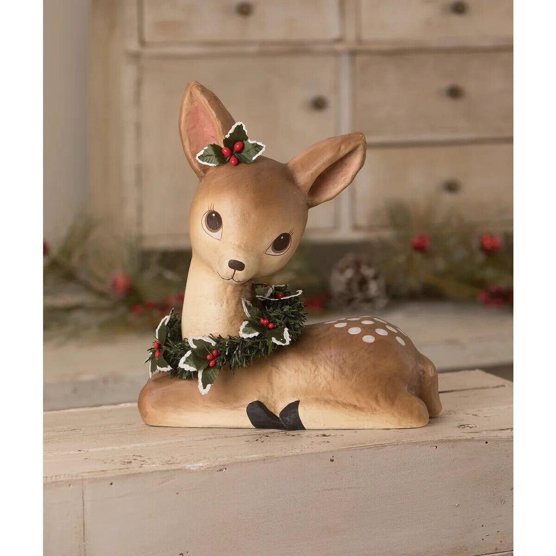 Bethany Lowe Christmas Sweet Fawn With Wreath TJ1310 - The Primitive Pineapple Collection