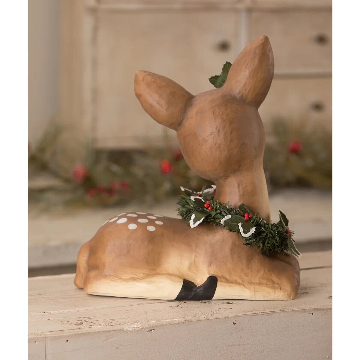 Bethany Lowe Christmas Sweet Fawn With Wreath TJ1310 - The Primitive Pineapple Collection