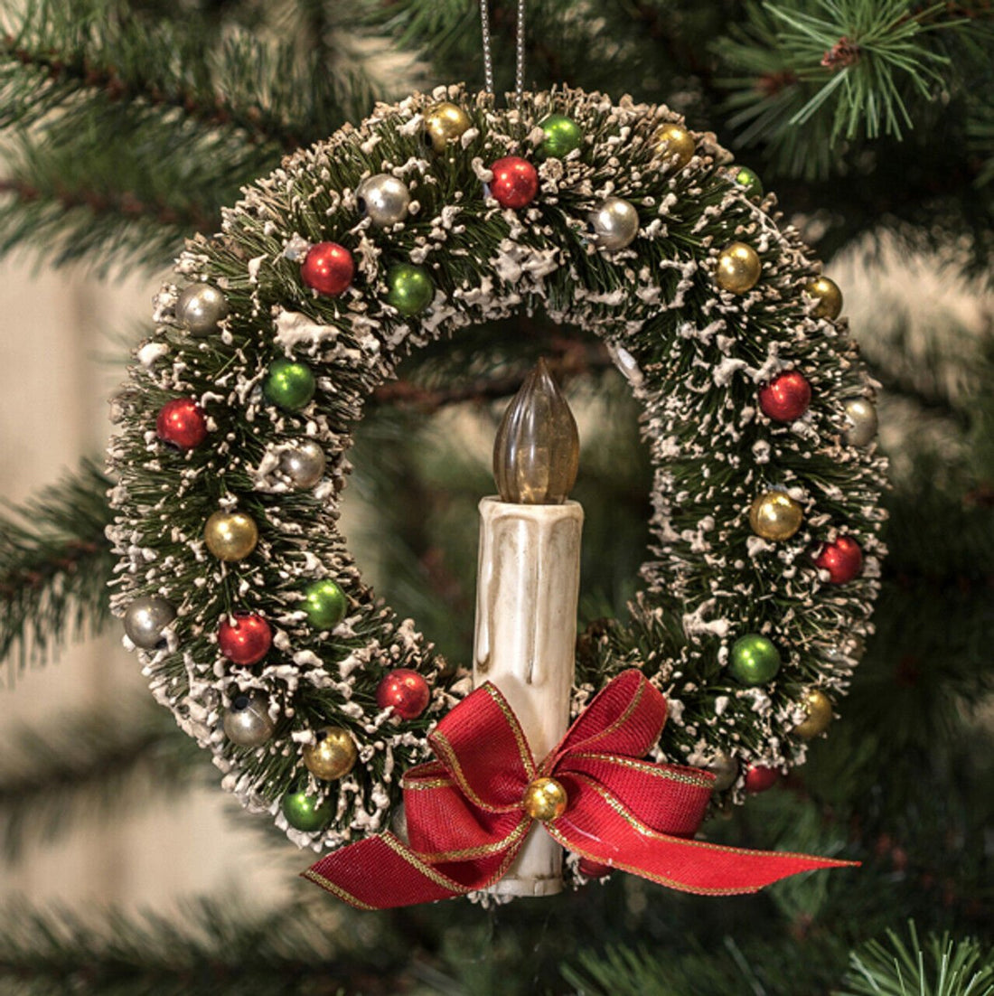 Ragon House Retro 6"Bottle Brush Wreath w/ Candle Christmas Authorized Dealer - The Primitive Pineapple Collection