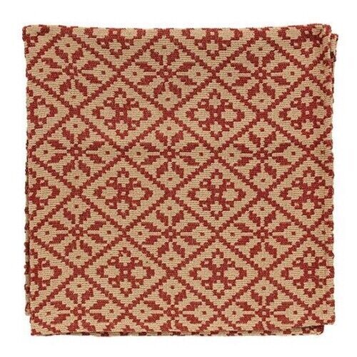 Primitive Christmas Rose Red Tan 34&quot; Table Topper Textile Farmhouse - The Primitive Pineapple Collection