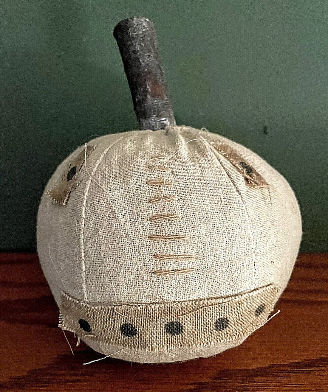 Primitive Halloween Fall White Grinning Pumpkin Head 4 " Jack O Lantern Fabric - The Primitive Pineapple Collection