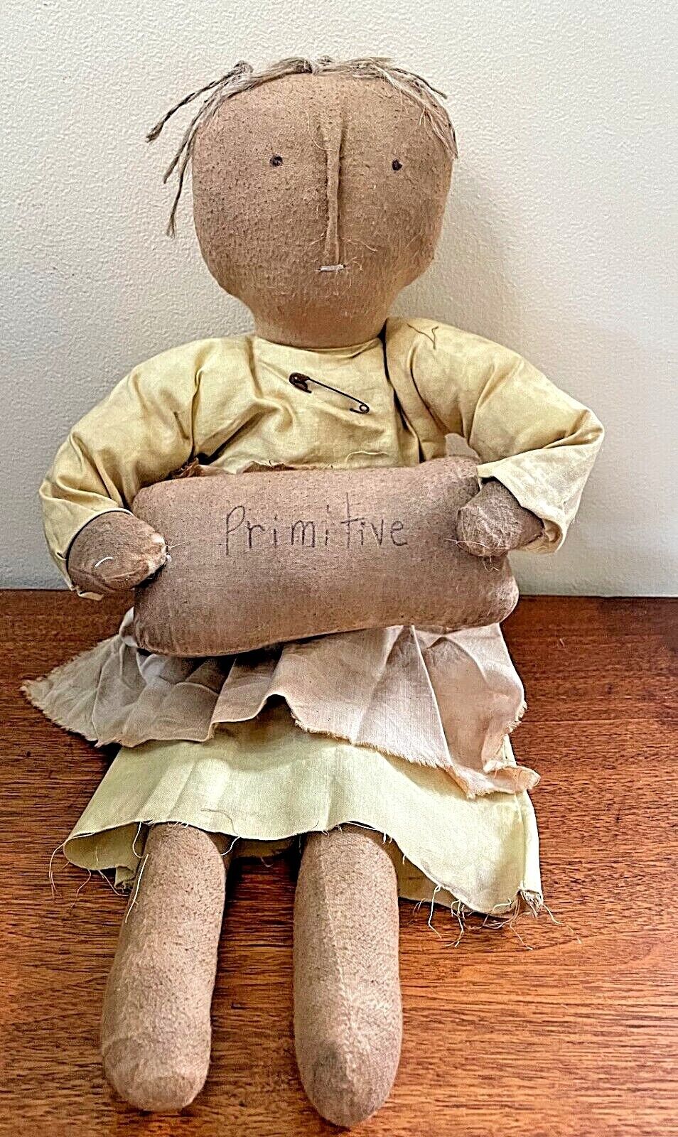 Primitive Handcrafted Folk Art 18&quot; Colonial Doll w/ Pillow - The Primitive Pineapple Collection
