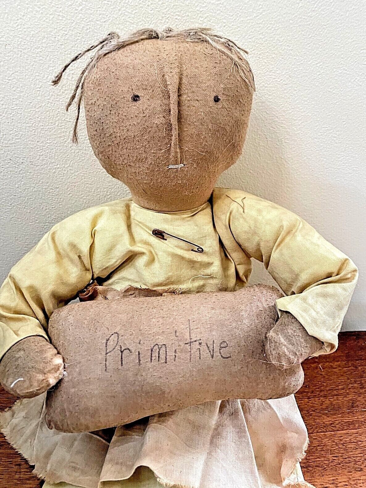 Primitive Handcrafted Folk Art 18&quot; Colonial Doll w/ Pillow - The Primitive Pineapple Collection