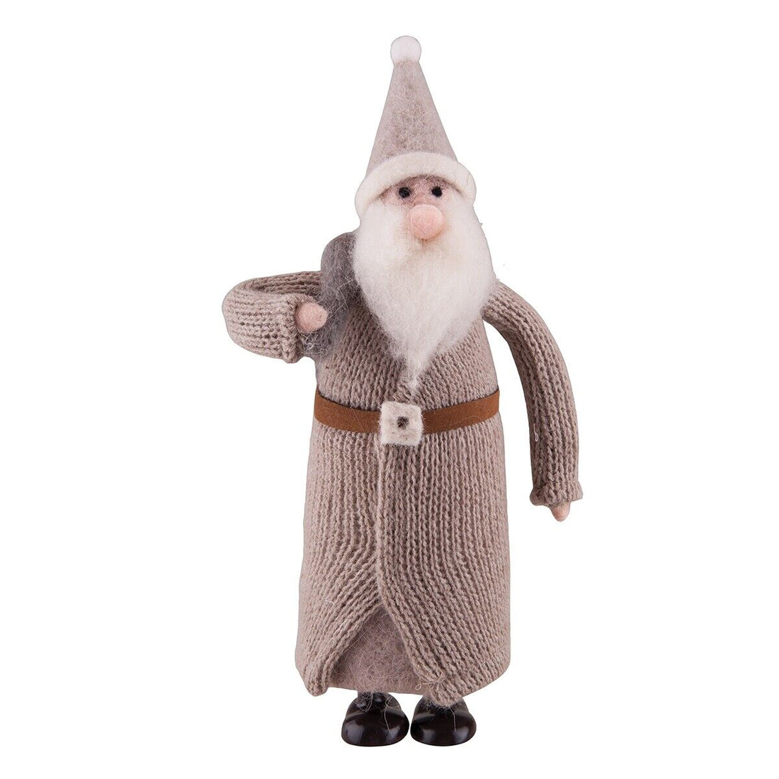 Primitive Christmas Gray wool Santa with Knit Coat and Sack 11.75&quot; - The Primitive Pineapple Collection