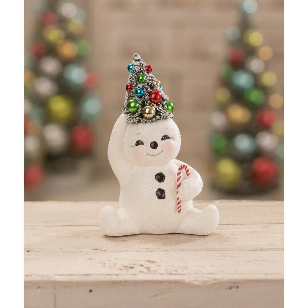 Bethany Lowe Christmas Retro Candy Cane Snowman W/ Tree TL1354 - The Primitive Pineapple Collection