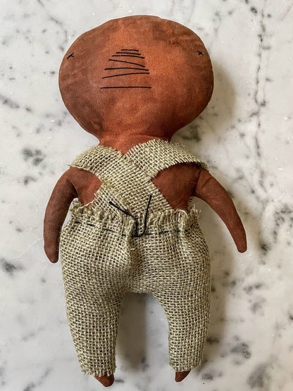 Primitive Fall Halloween Handcrafted 12&quot; Pumpkin Man w/ Burlap Jumper - The Primitive Pineapple Collection