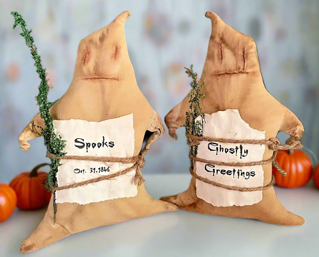 Primitive Fall Halloween Handcrafted 2 Spooky Ghost Bowl Filler Sweet Annie 9" - The Primitive Pineapple Collection