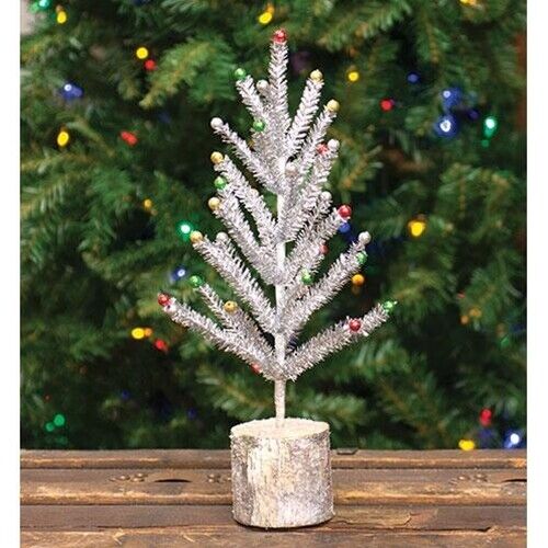 Primitive Christmas Retro Looking Snazzy Silver Tinsel Tree, 16&quot; - The Primitive Pineapple Collection