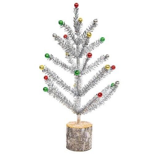 Primitive Christmas Retro Looking Snazzy Silver Tinsel Tree, 12&quot; - The Primitive Pineapple Collection