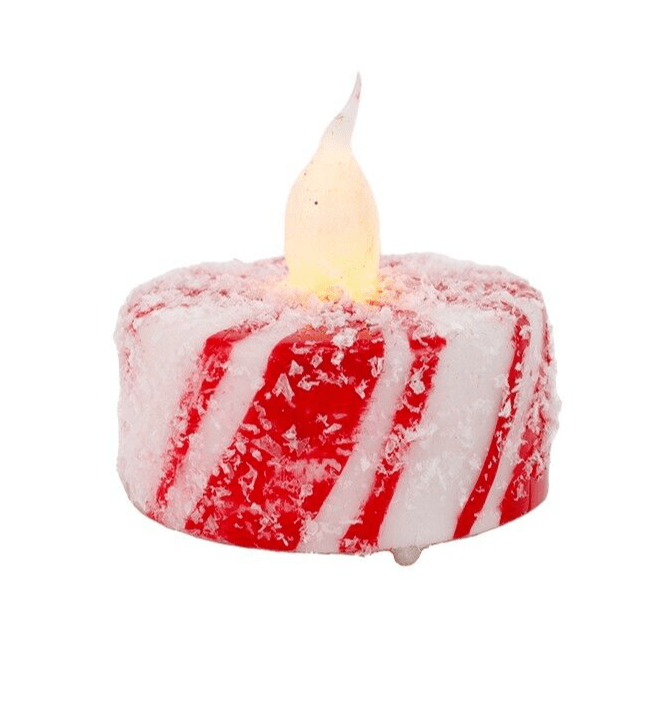 Christmas Peppermint Stripe Glitter Candy Cane Tea Light w/ Timer - The Primitive Pineapple Collection