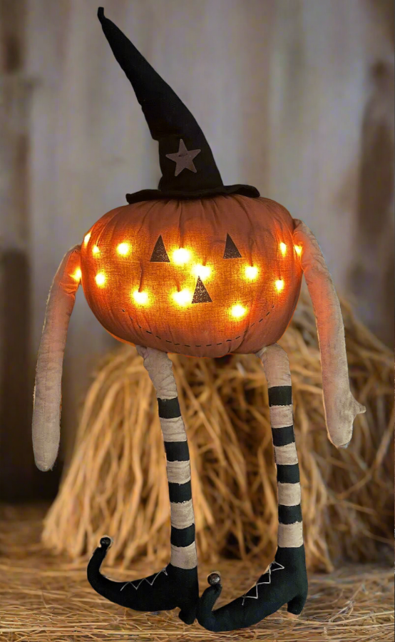 Primitive Halloween LED Pumpkin Man with Witch Shoes - 30 - The Primitive Pineapple Collection