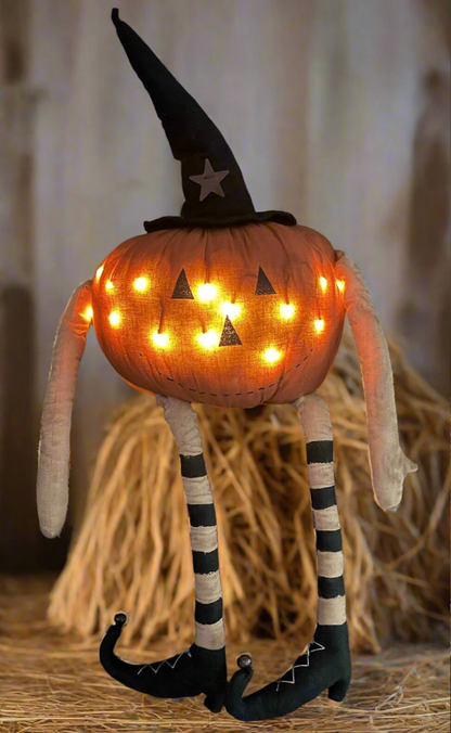 Primitive Halloween LED Pumpkin Man with Witch Shoes - 30 - The Primitive Pineapple Collection