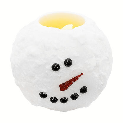 Christmas Snowman Bumpy White Round LED Candle w/ Timer 3” x 4&quot; - The Primitive Pineapple Collection