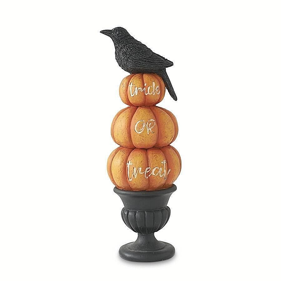 Halloween Folk Art Retro look 10.75 Inch Resin TRICK OR TREAT Pumpkins on Urn - The Primitive Pineapple Collection