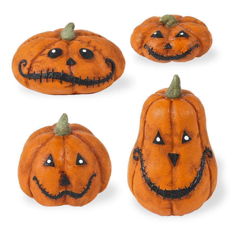 Vintage Retro Look Halloween 4 pc Grinning Jack O Lantern Figurines - The Primitive Pineapple Collection