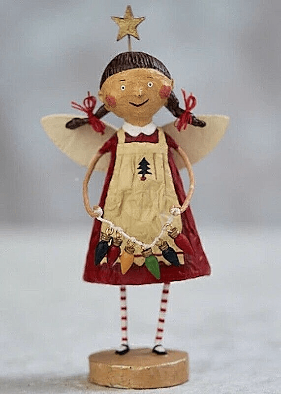 Primitive Christmas Lori Mitchell Tree Trimming Angel Girl Figurine 92424 - The Primitive Pineapple Collection